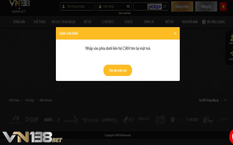 Cách khôi phục mật khẩu thông qua hình thức liên hệ Live Chat VN138